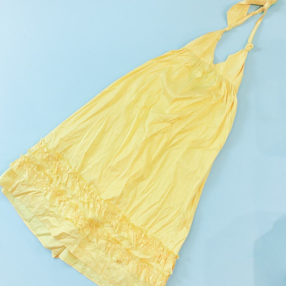 Calypso Yellow Y2K 100% Silk Taffeta Halter Neck Maxi Dress Size XSmall